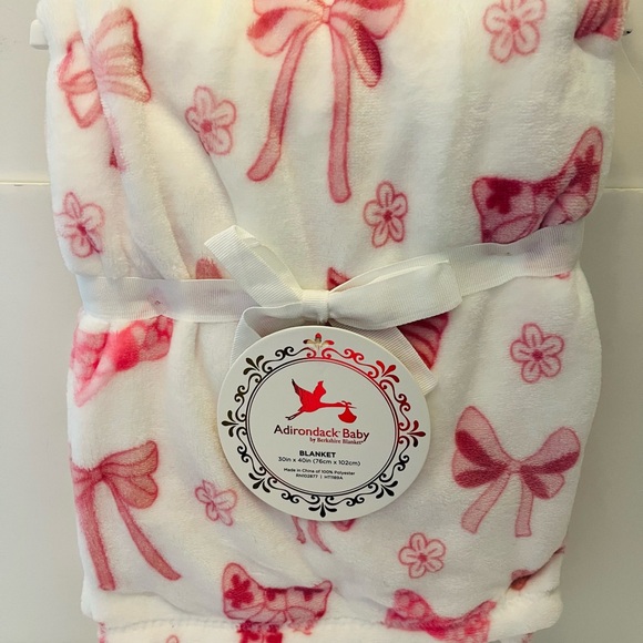 Adirondack Baby by Berkshire Lot of 2 Blankets Pink & White Ribbons Bows Flowers - Picture 8 of 12
